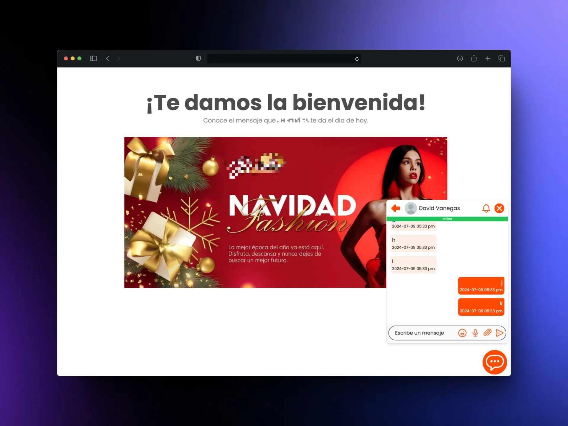 Previsualización del chat empresarial version burbuja para usuarios específicos