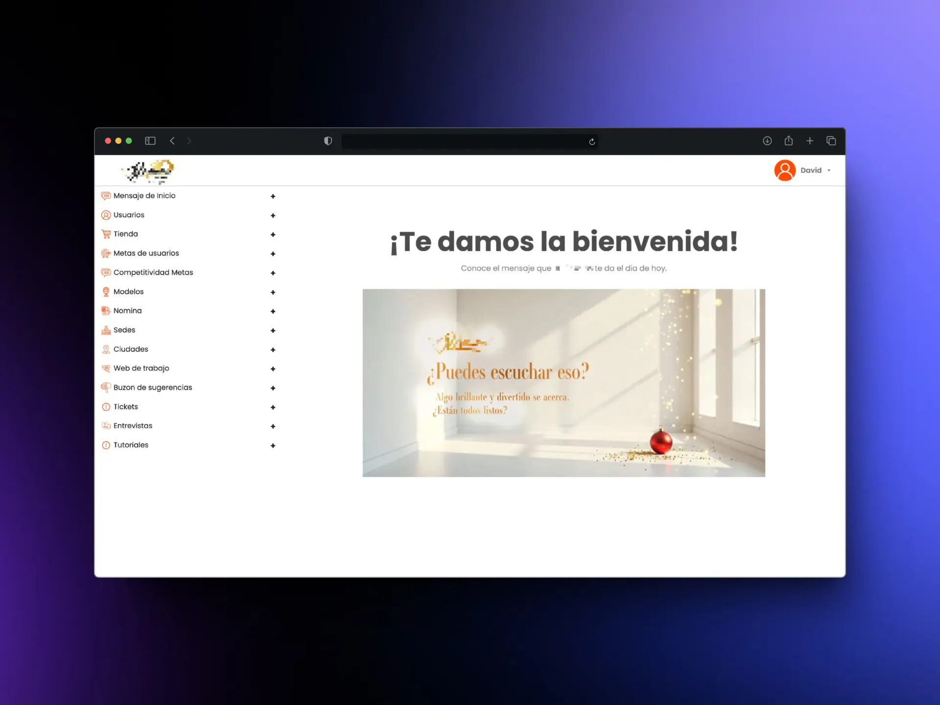 Previsualización general de la plataforma de gestión empresarial